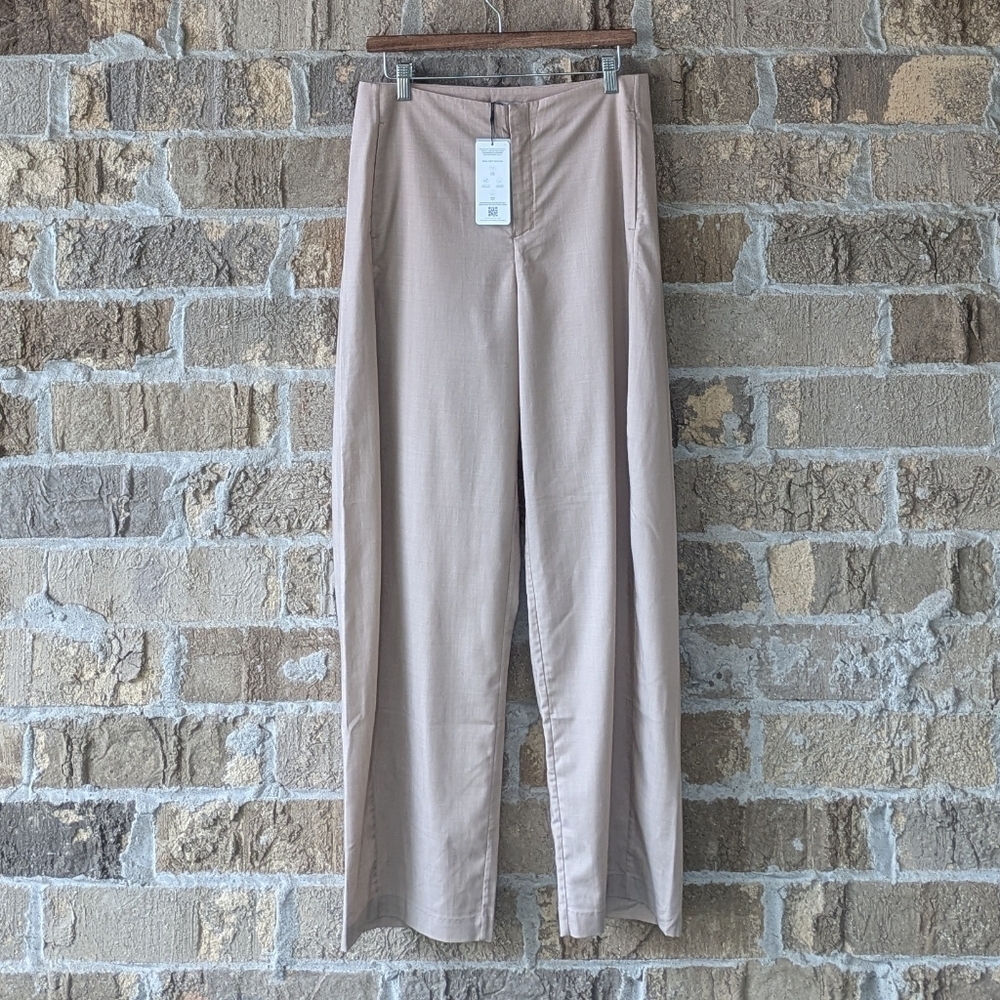NWT HUNDR. Relaxed Tailoring Tencel Wool Pants Large Almondine Tan